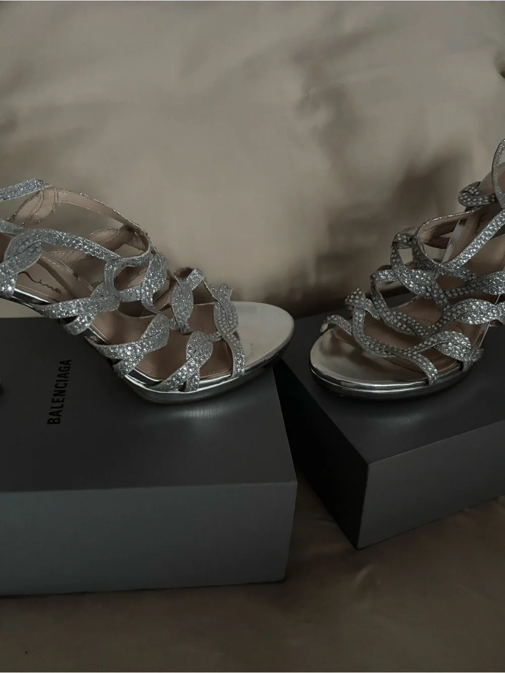 Nina Silver Crystal Embellished Strappy Heels
